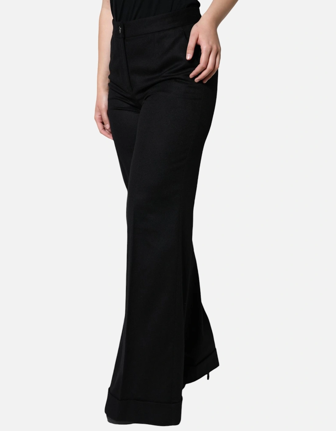 High Waist Cashmere Boot Cut Pants Women - Black Jeans