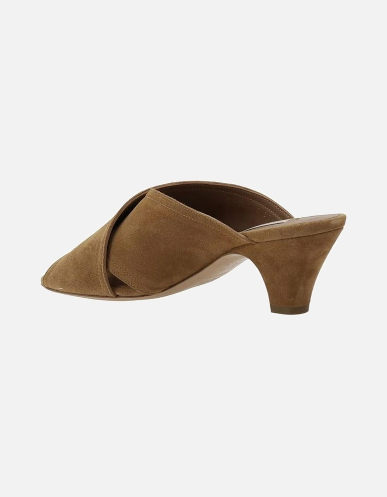 Suede Sandals with Kitten Heel and Crisscross Bands Women - Brown