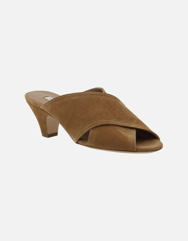 Suede Sandals with Kitten Heel and Crisscross Bands Women - Brown