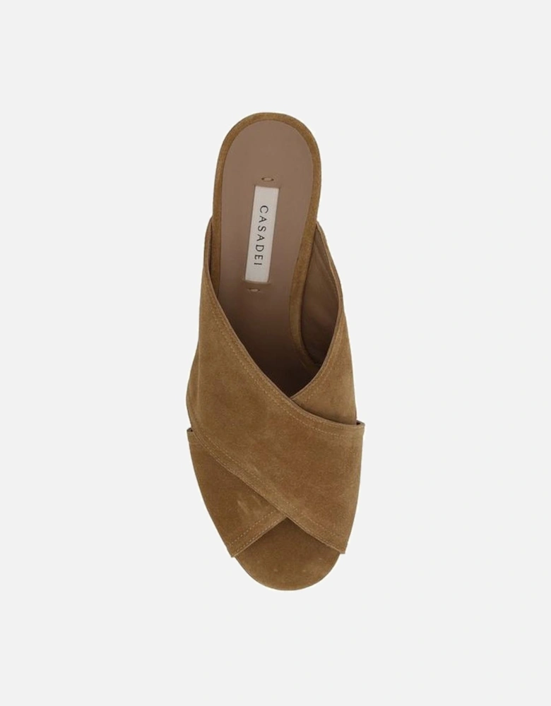 Suede Sandals with Kitten Heel and Crisscross Bands Women - Brown