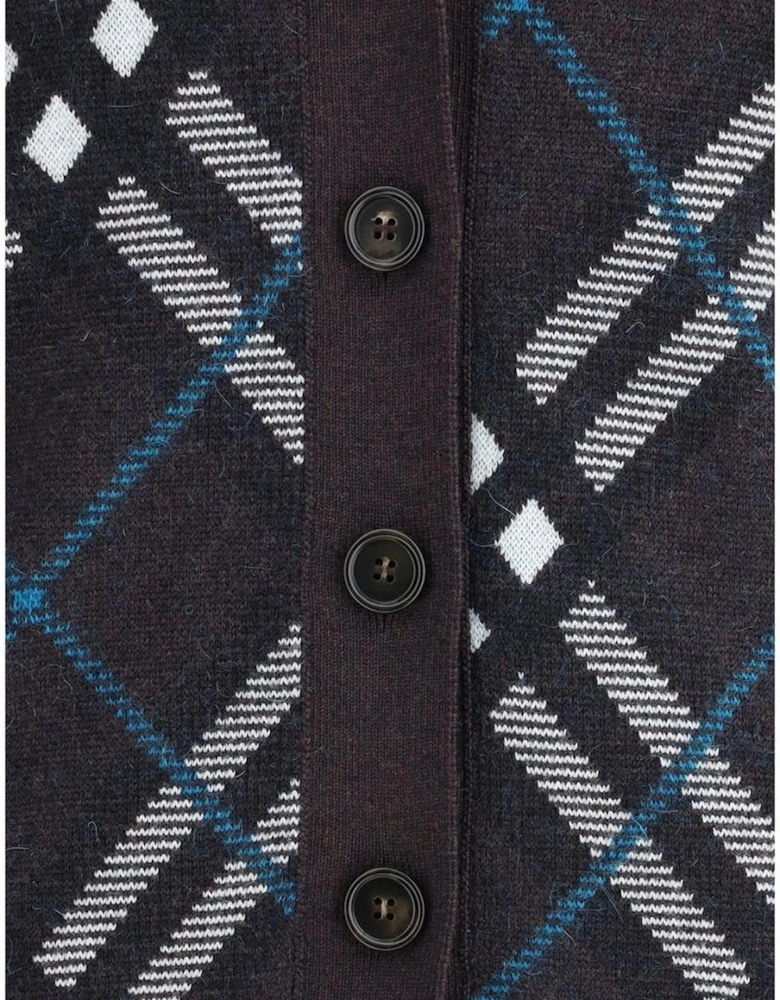 Wool Cardigan with Archivio Check and V-Neck Women - Brown Sweaters