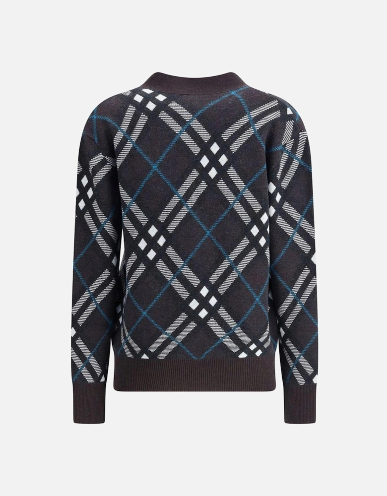 Wool Cardigan with Archivio Check and V-Neck Women - Brown Sweaters