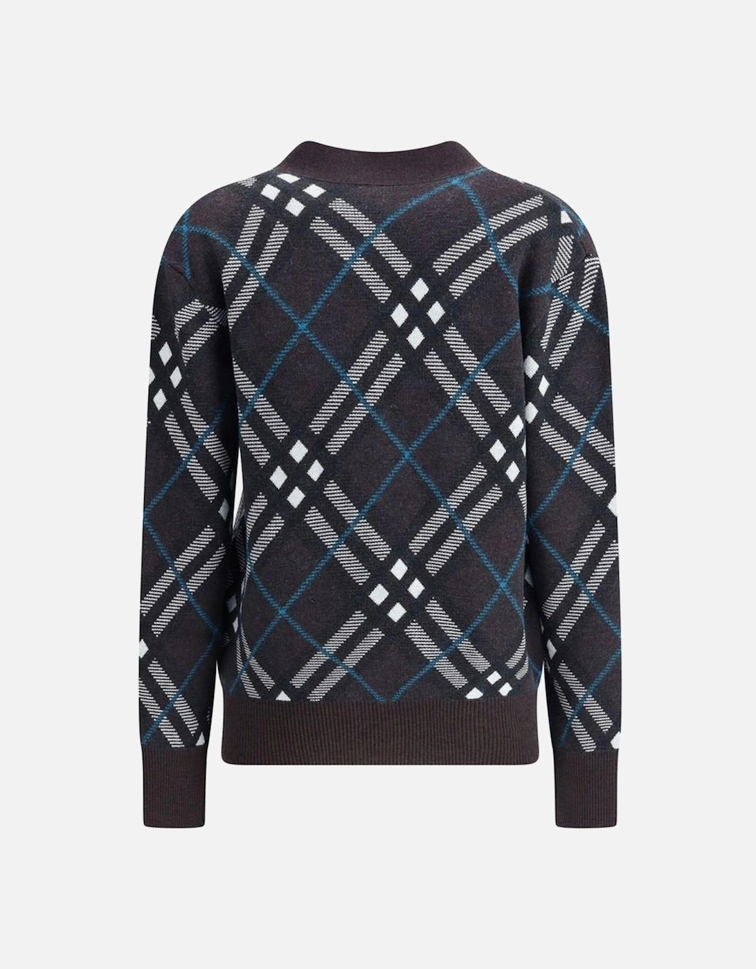 Wool Cardigan with Archivio Check and V-Neck Women - Brown Sweaters