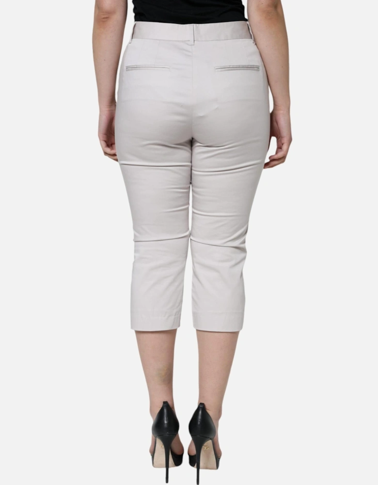 Mid Waist Cropped Pants with Zipper Closure Women - White Jeans