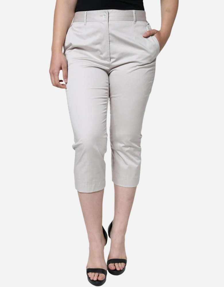 Mid Waist Cropped Pants with Zipper Closure Women - White Jeans