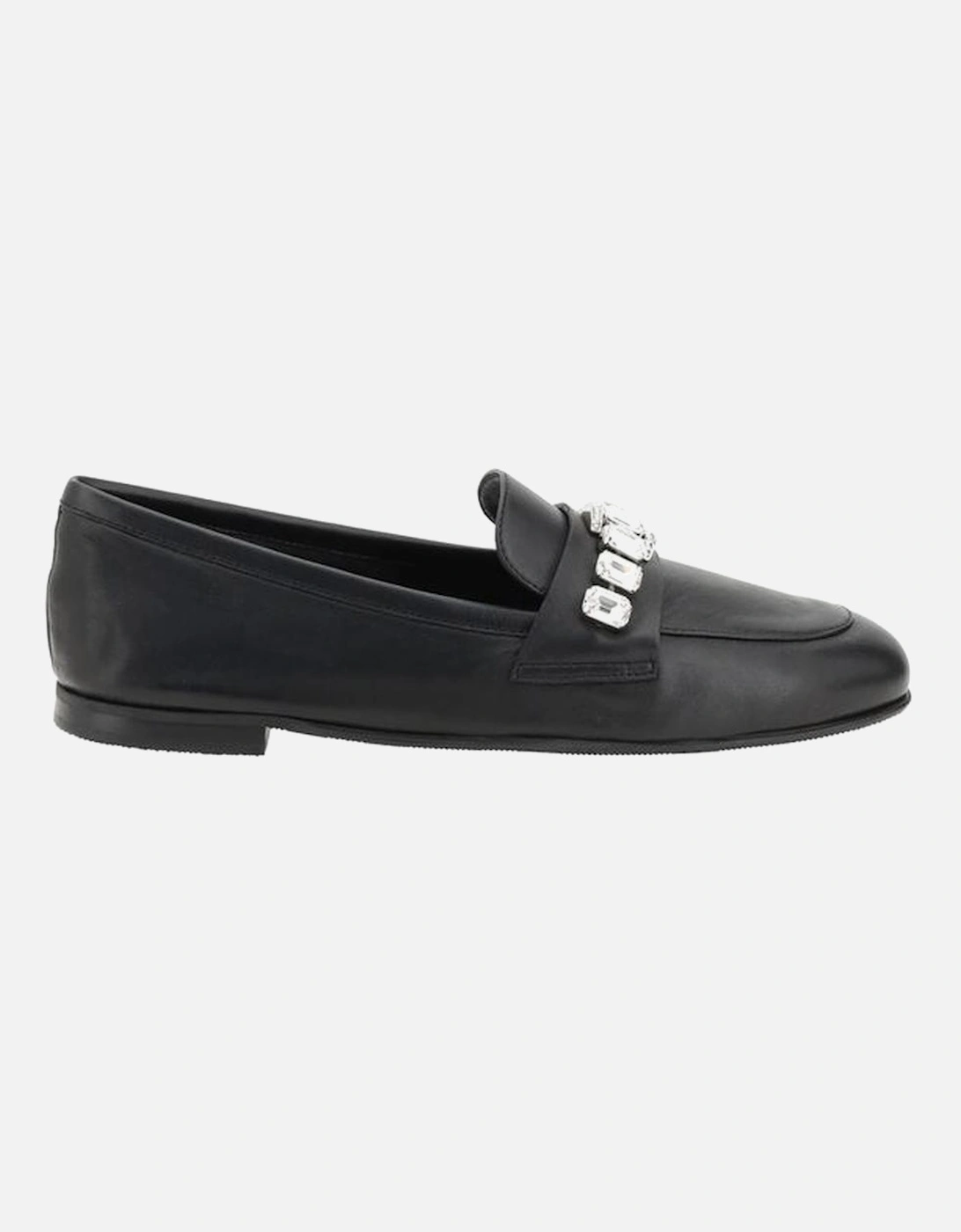 Leather Loafers with Bead Applique and Block Heel Women - Black Flats, 5 of 4