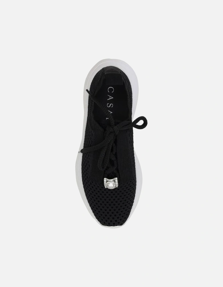Knit Sneakers with Solitaire Embellishment Women - Black