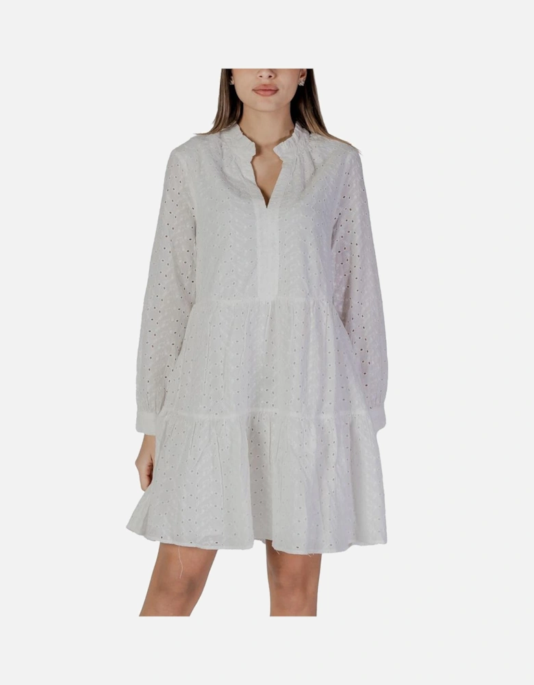 Cotton Midi Dress with Ruffled Hem Women - White Dresses