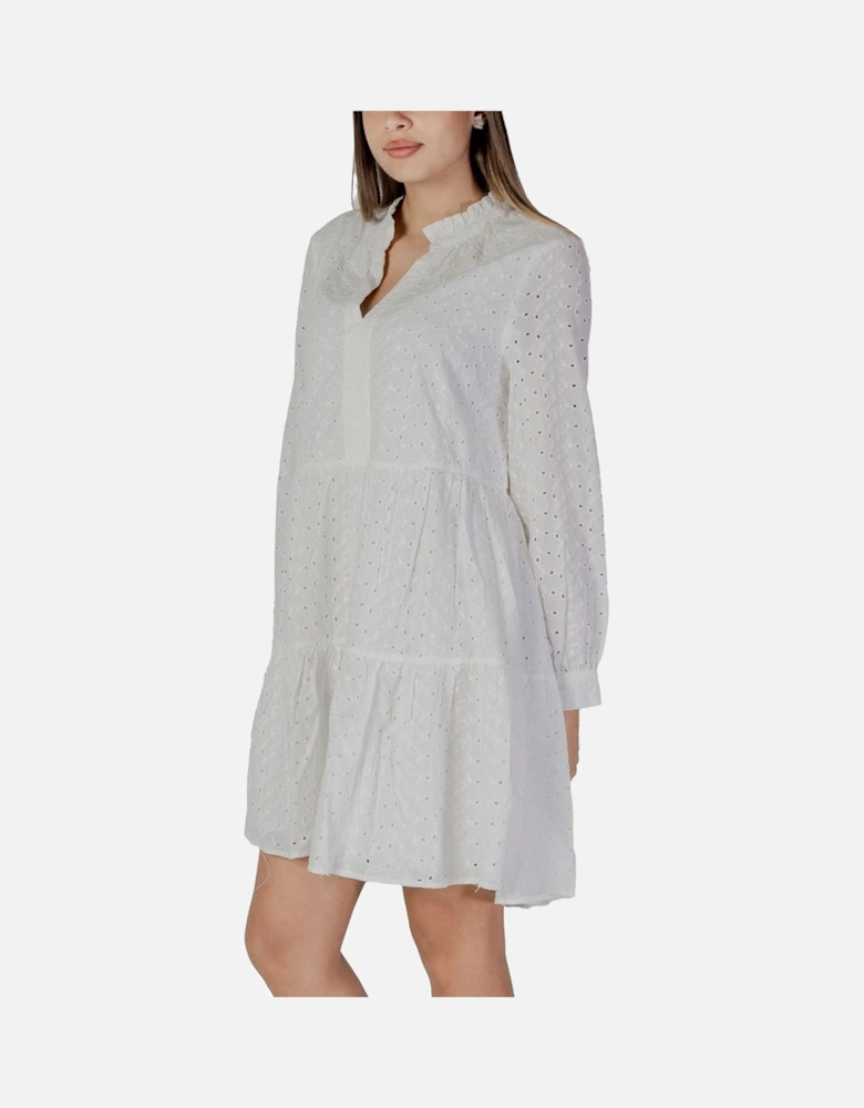 Cotton Midi Dress with Ruffled Hem Women - White Dresses