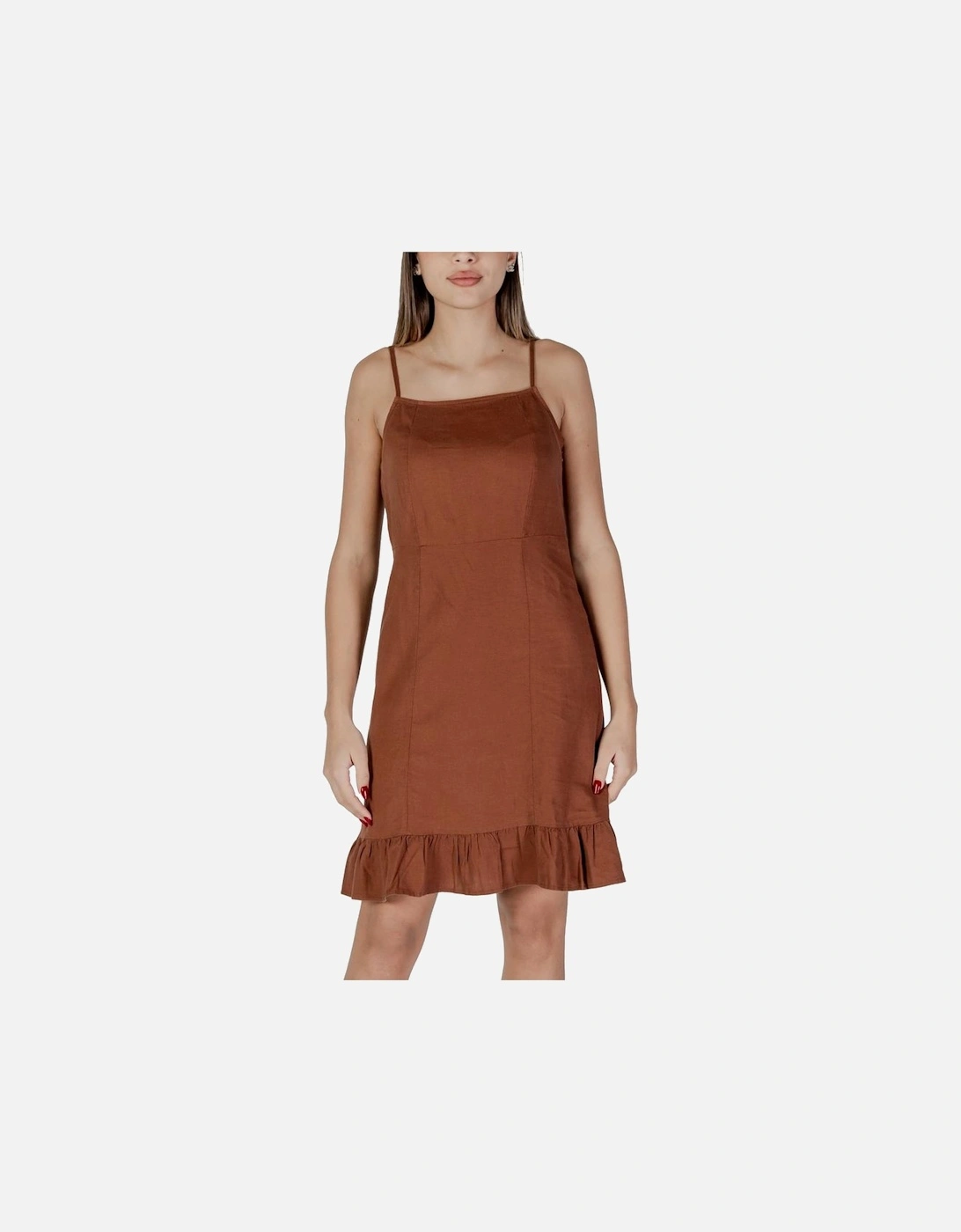 Linen-Blend Viscose Midi Dress Women - Brown Dresses, 5 of 4