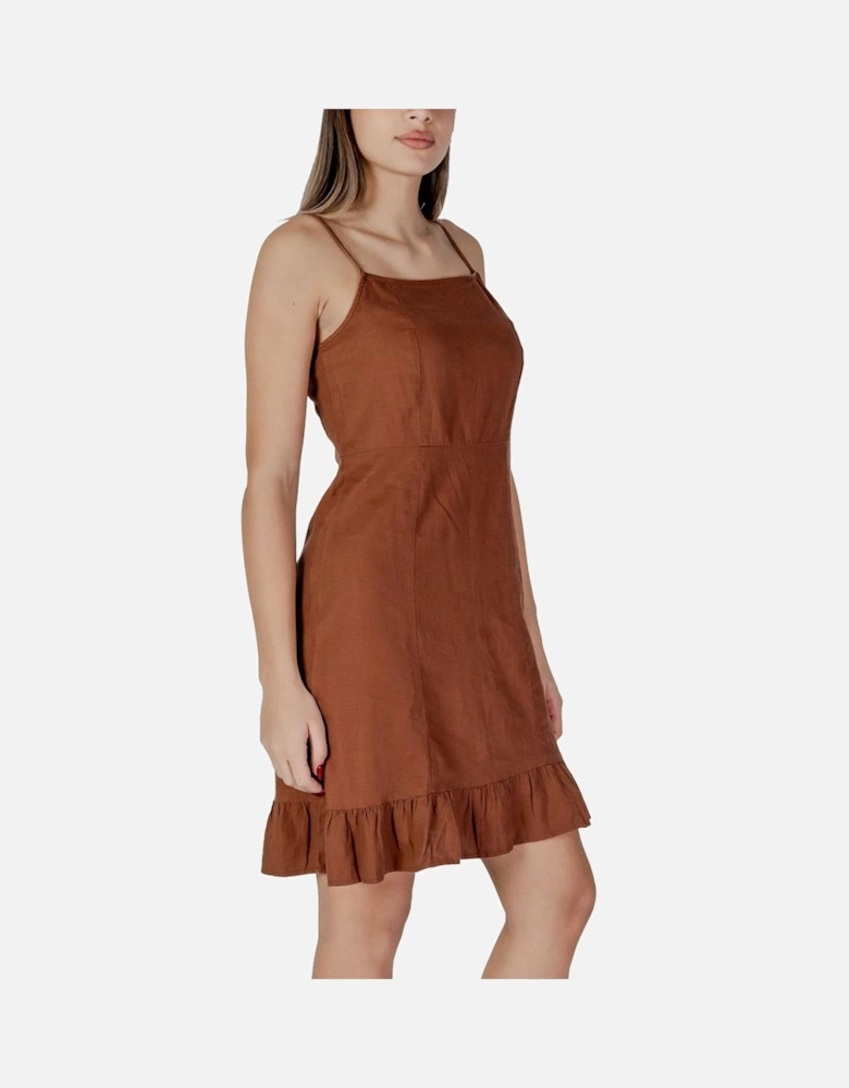 Linen-Blend Viscose Midi Dress Women - Brown Dresses