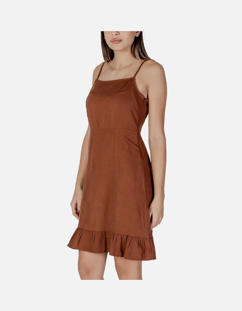 Linen-Blend Viscose Midi Dress Women - Brown Dresses