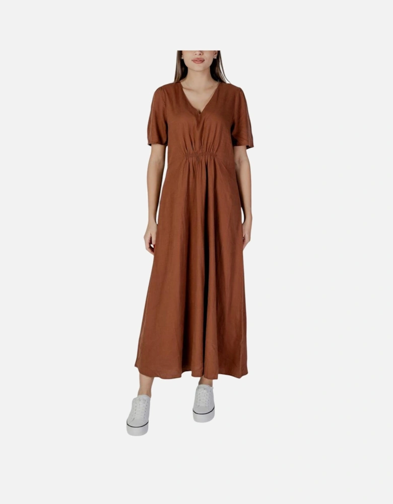 Linen-Blend Midi Dress Women - Brown Dresses
