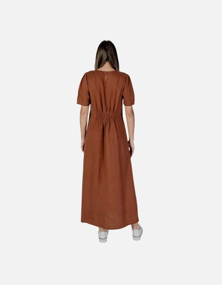Linen-Blend Midi Dress Women - Brown Dresses