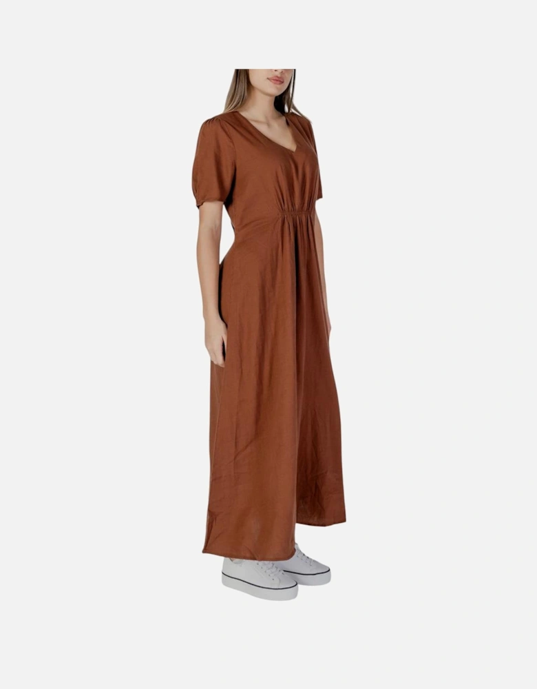 Linen-Blend Midi Dress Women - Brown Dresses