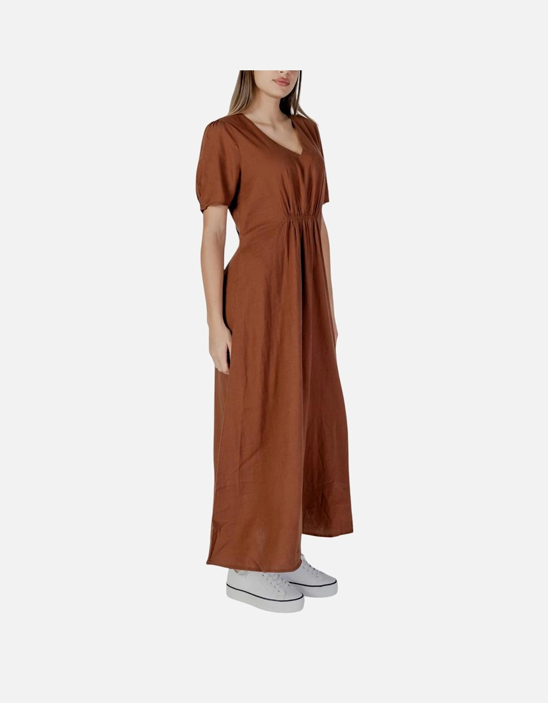 Linen-Blend Midi Dress Women - Brown Dresses