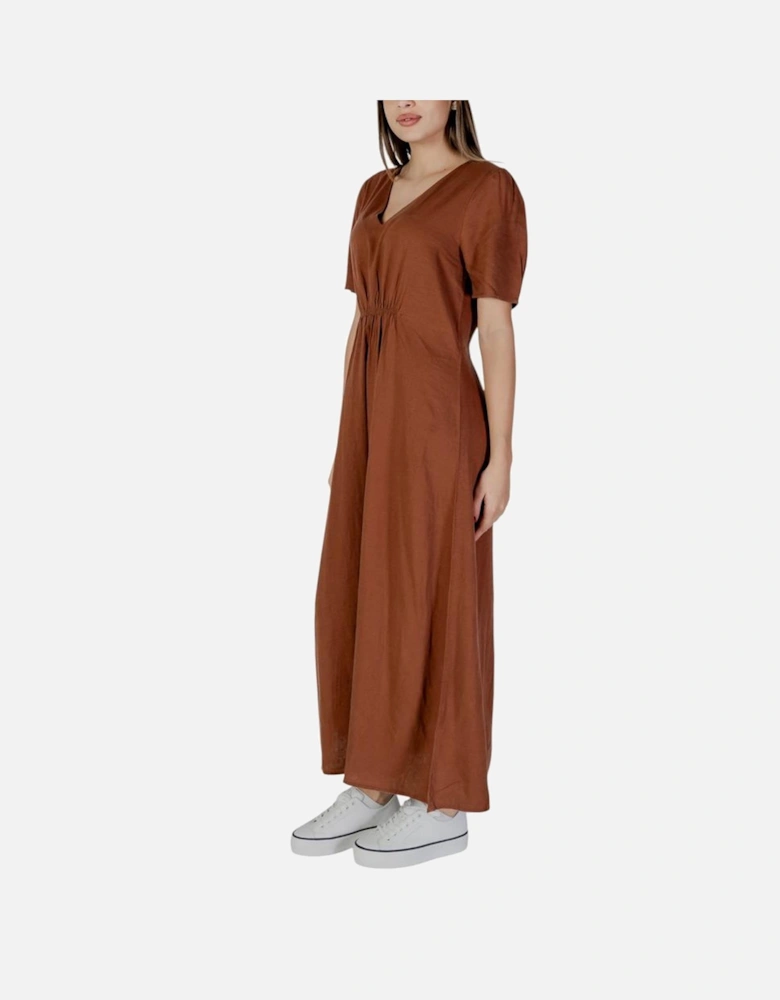 Linen-Blend Midi Dress Women - Brown Dresses