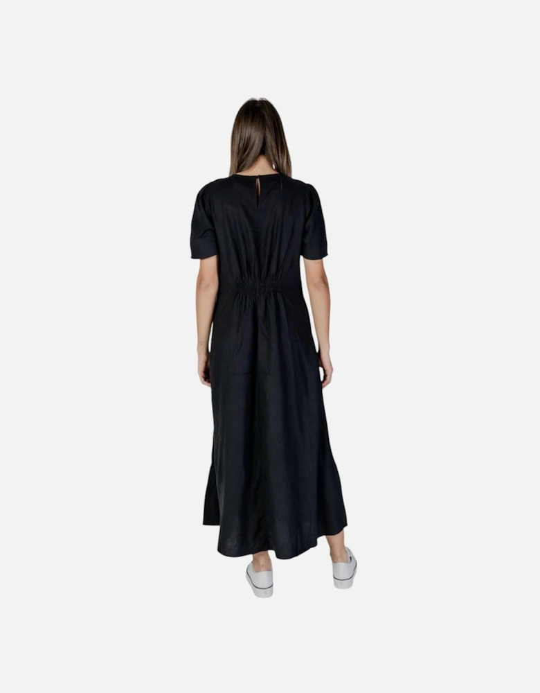 Linen-Blend Viscose Midi Dress Women - Black Dresses