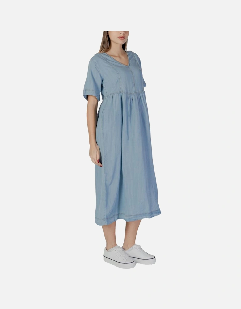 Cotton Floral Print Midi Dress Women - Light Blue Dresses