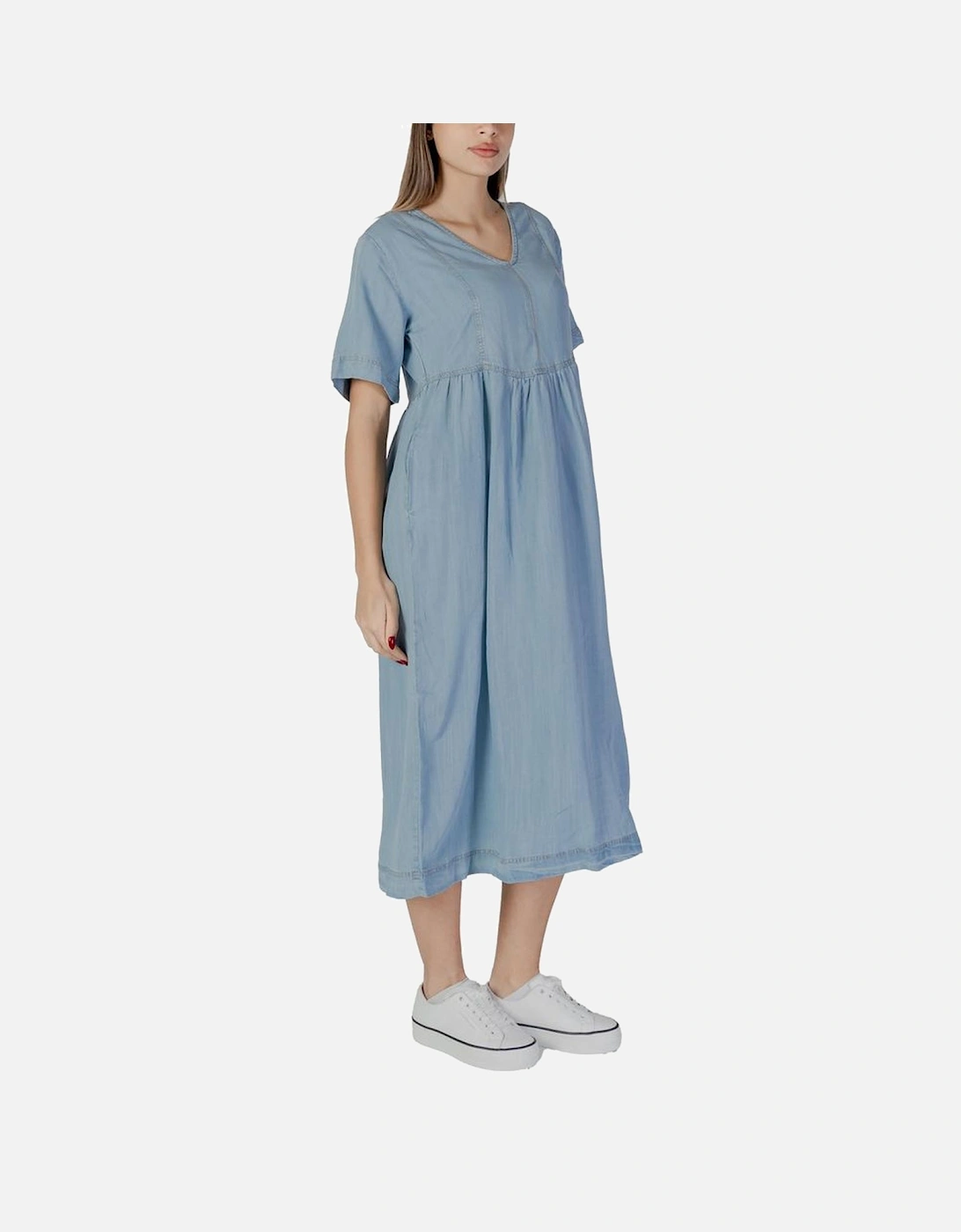 Cotton Floral Print Midi Dress Women - Light Blue Dresses