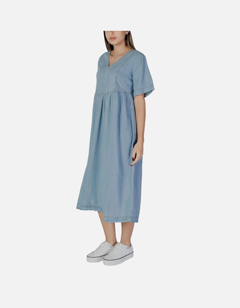 Cotton Floral Print Midi Dress Women - Light Blue Dresses