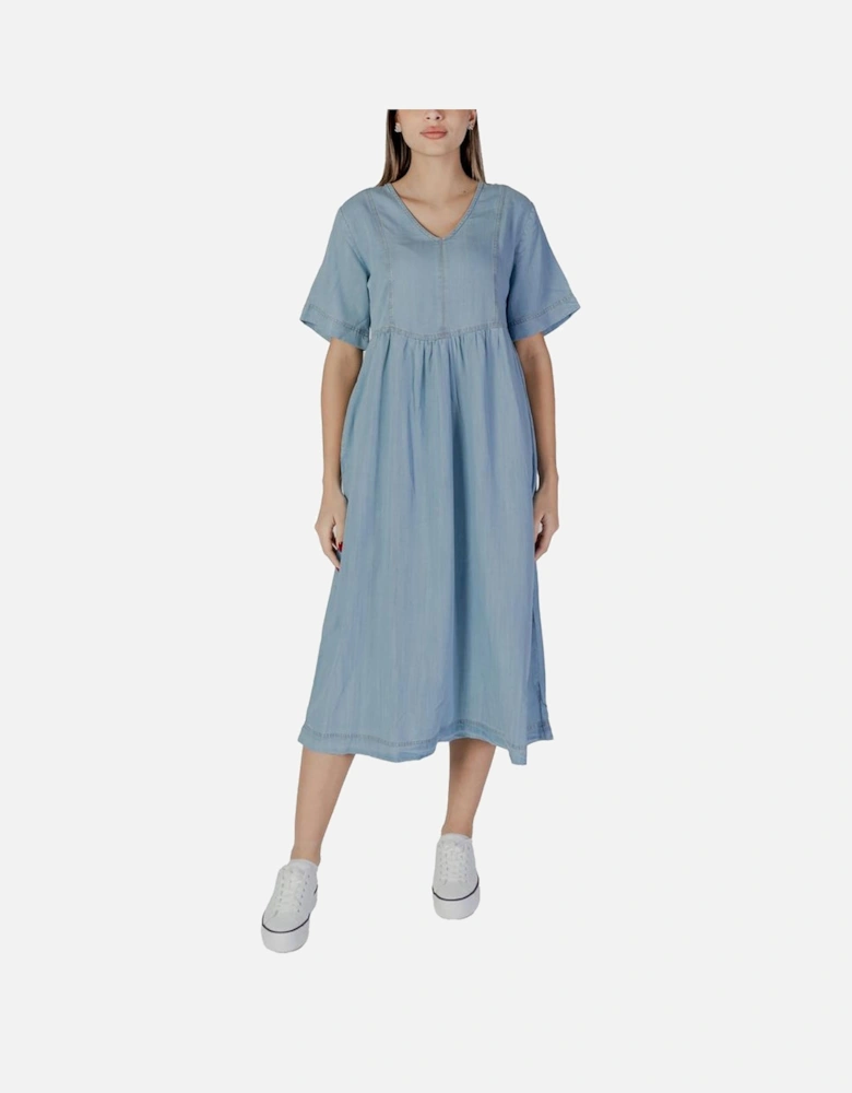 Cotton Floral Print Midi Dress Women - Light Blue Dresses