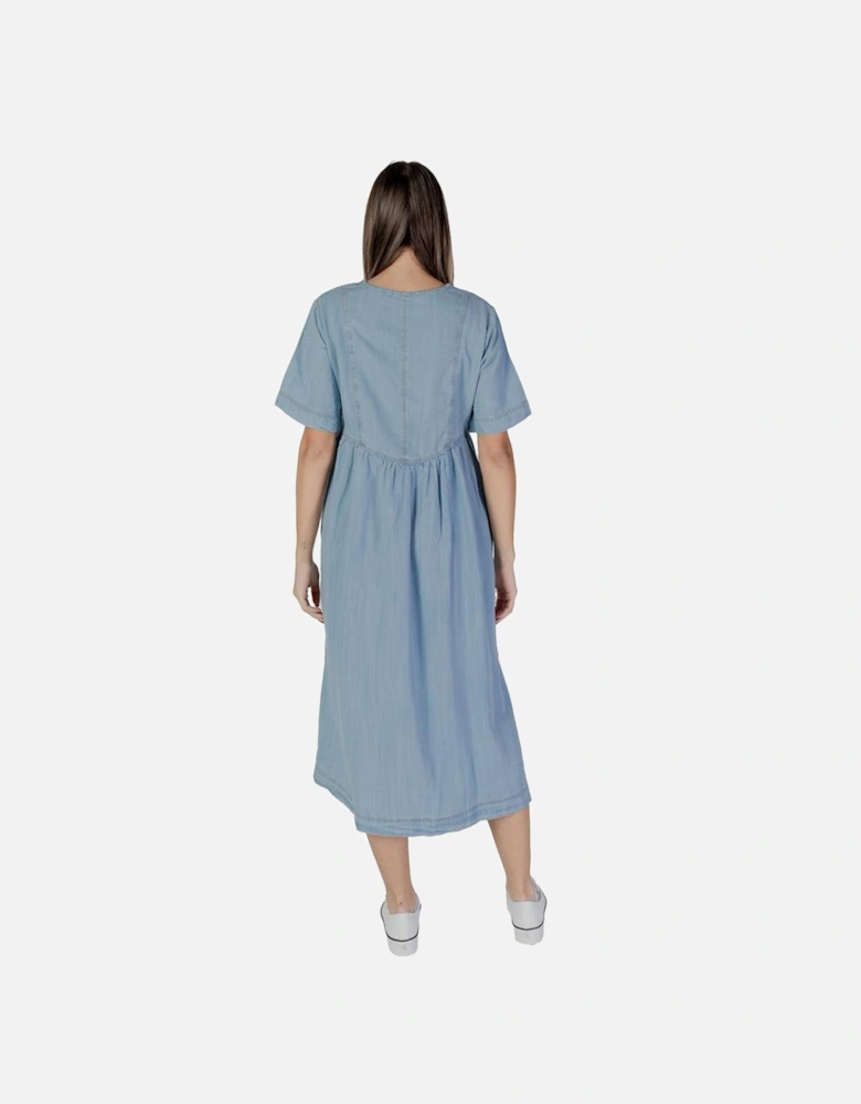Cotton Floral Print Midi Dress Women - Light Blue Dresses