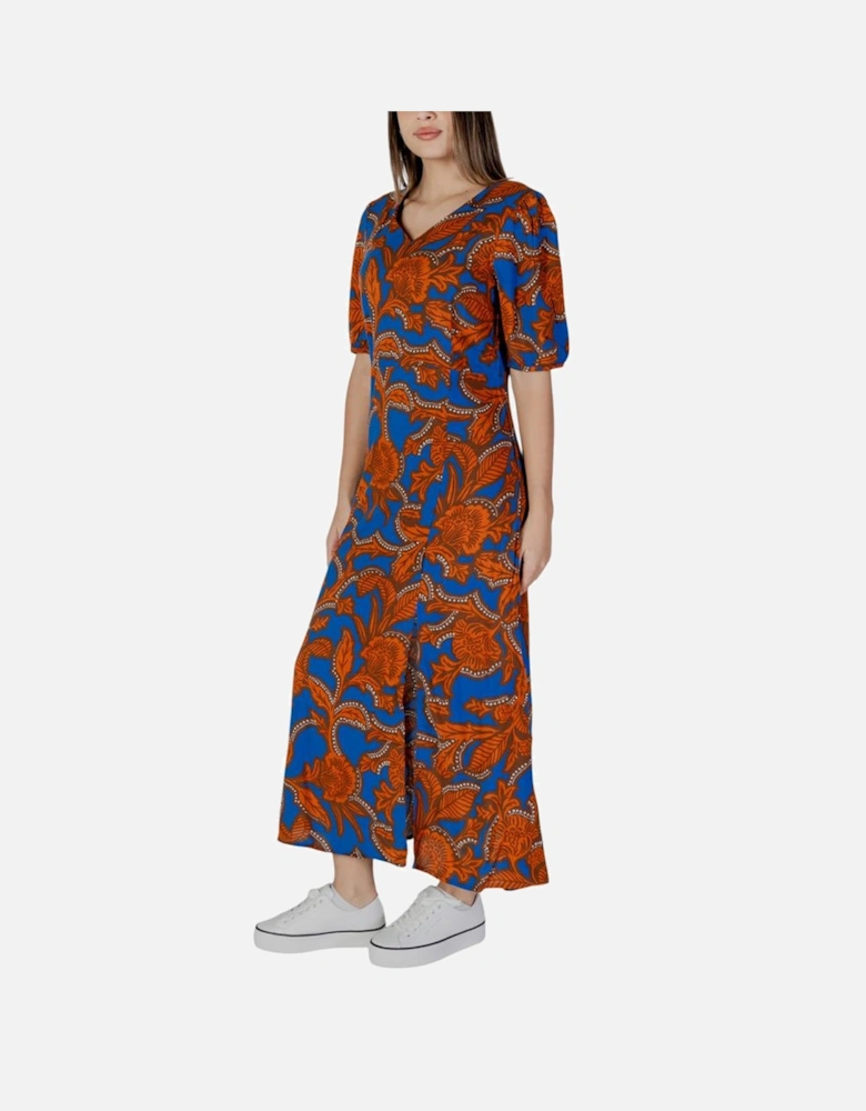 Viscose Midi Dress with Ruffle Detailing Women - Blue Dresses