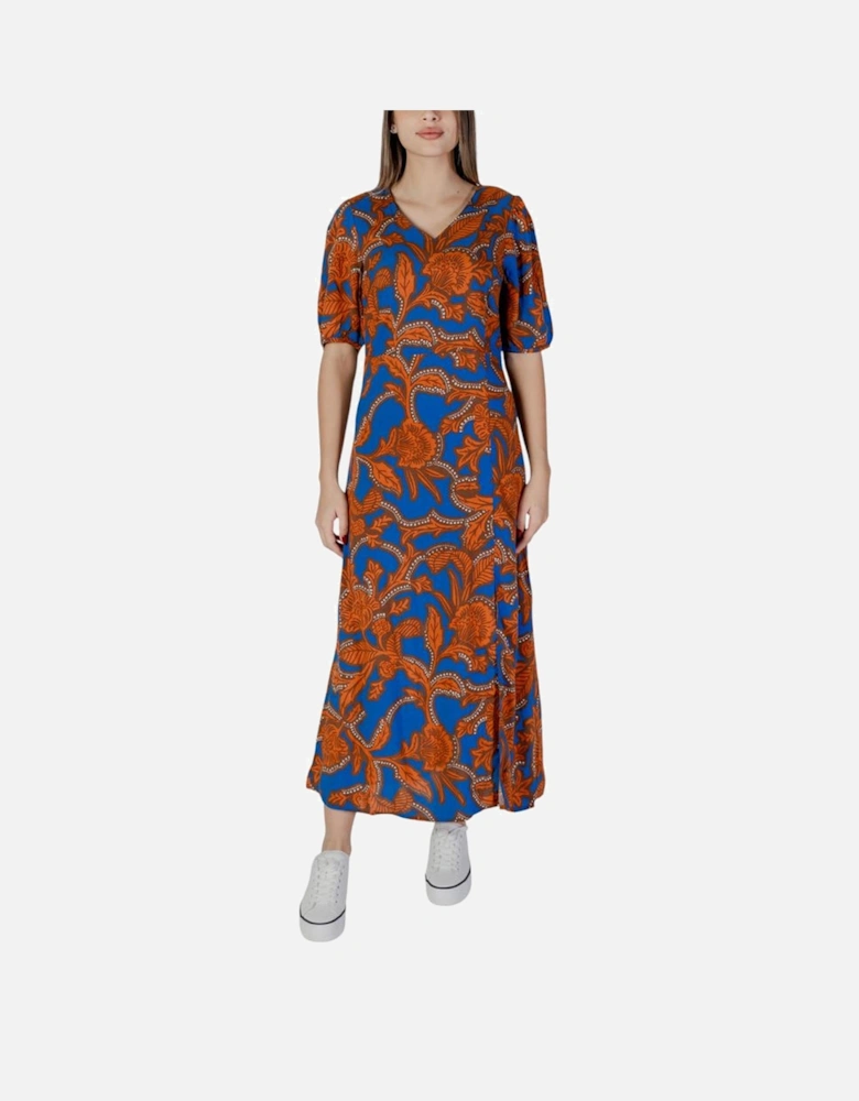 Viscose Midi Dress with Ruffle Detailing Women - Blue Dresses