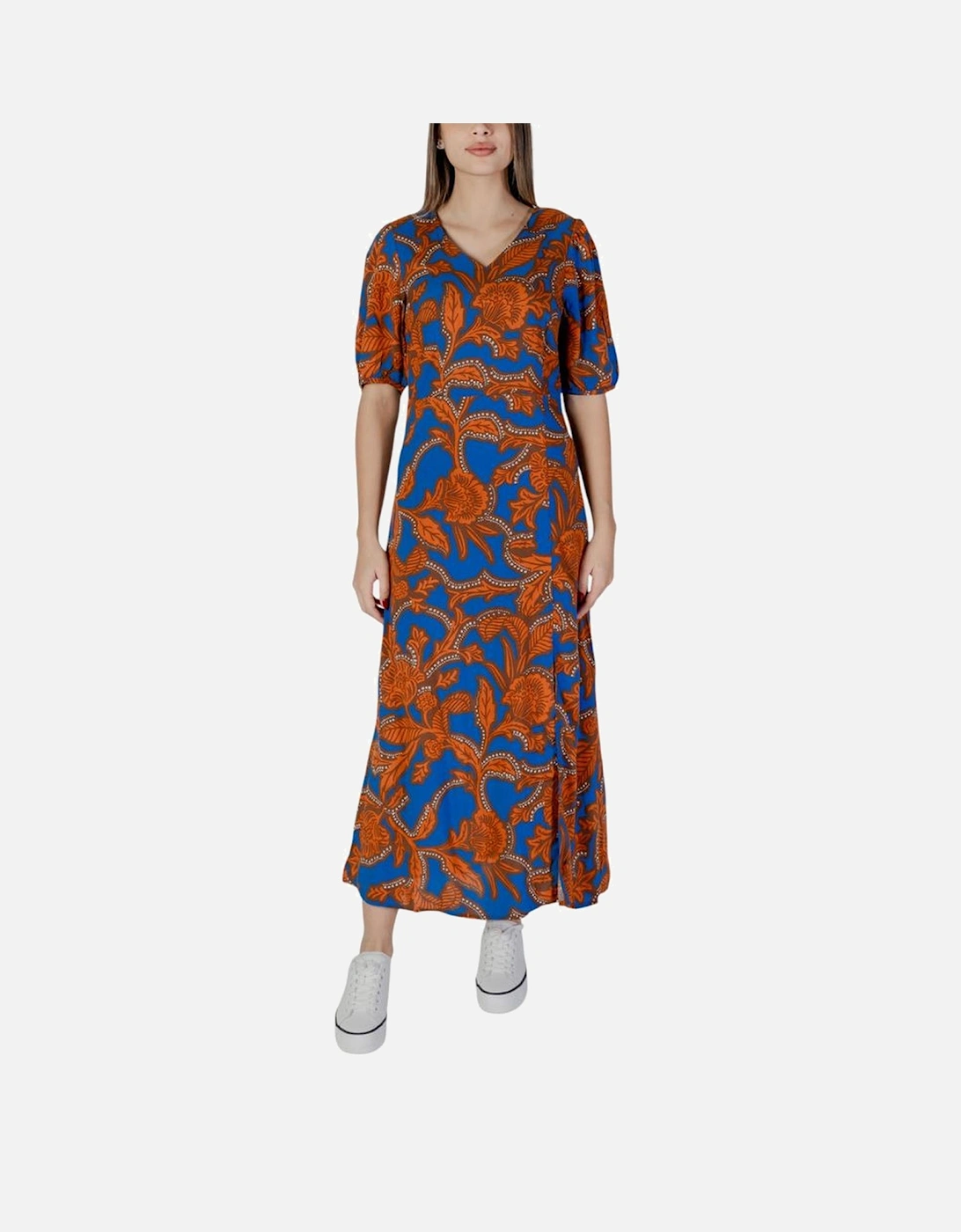 Viscose Midi Dress with Ruffle Detailing Women - Blue Dresses, 5 of 4