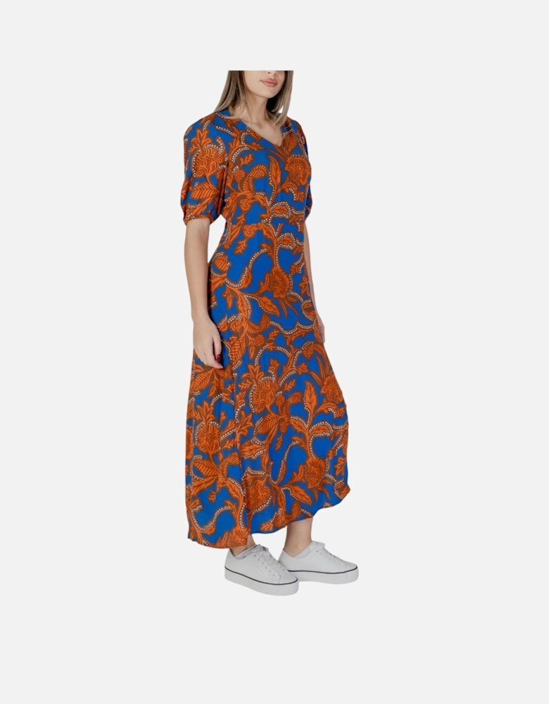 Viscose Midi Dress with Ruffle Detailing Women - Blue Dresses