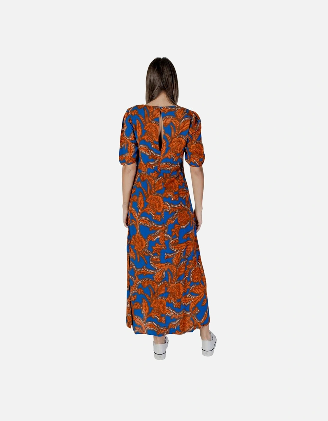 Viscose Midi Dress with Ruffle Detailing Women - Blue Dresses