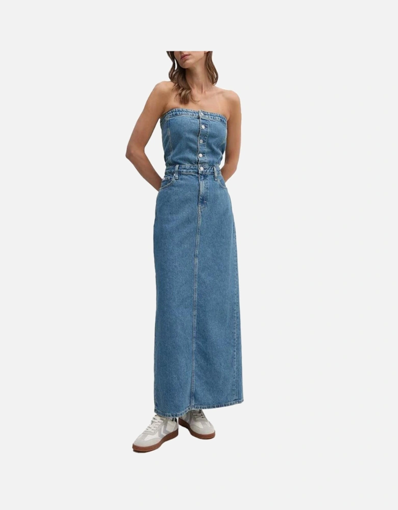 Cotton Blend Midi Dress with Regenerated Cotton Women - Blue Dresses
