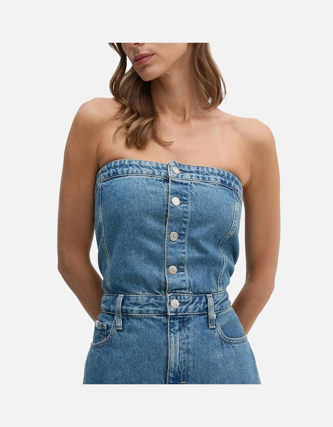 Cotton Blend Midi Dress with Regenerated Cotton Women - Blue Dresses