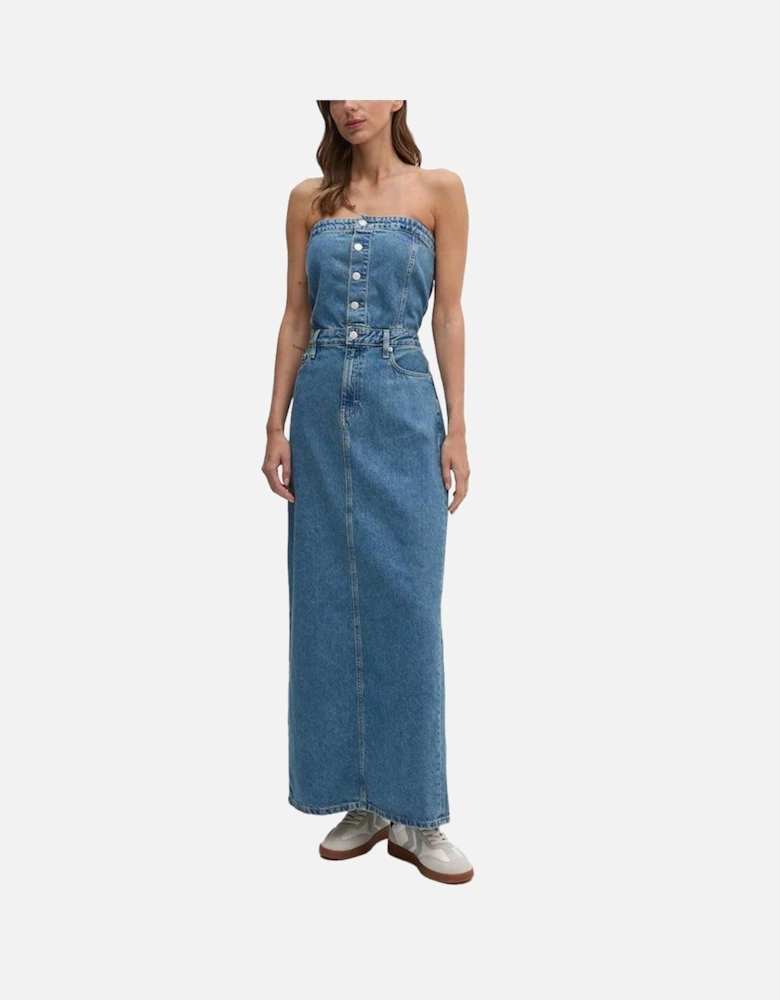Cotton Blend Midi Dress with Regenerated Cotton Women - Blue Dresses