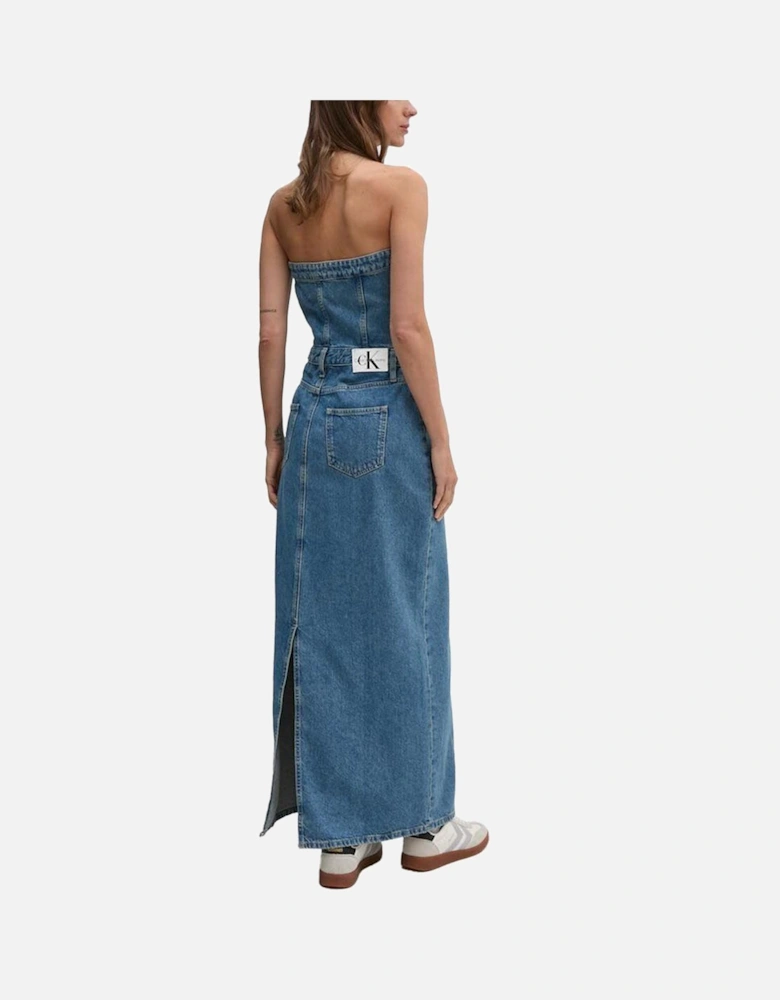 Cotton Blend Midi Dress with Regenerated Cotton Women - Blue Dresses