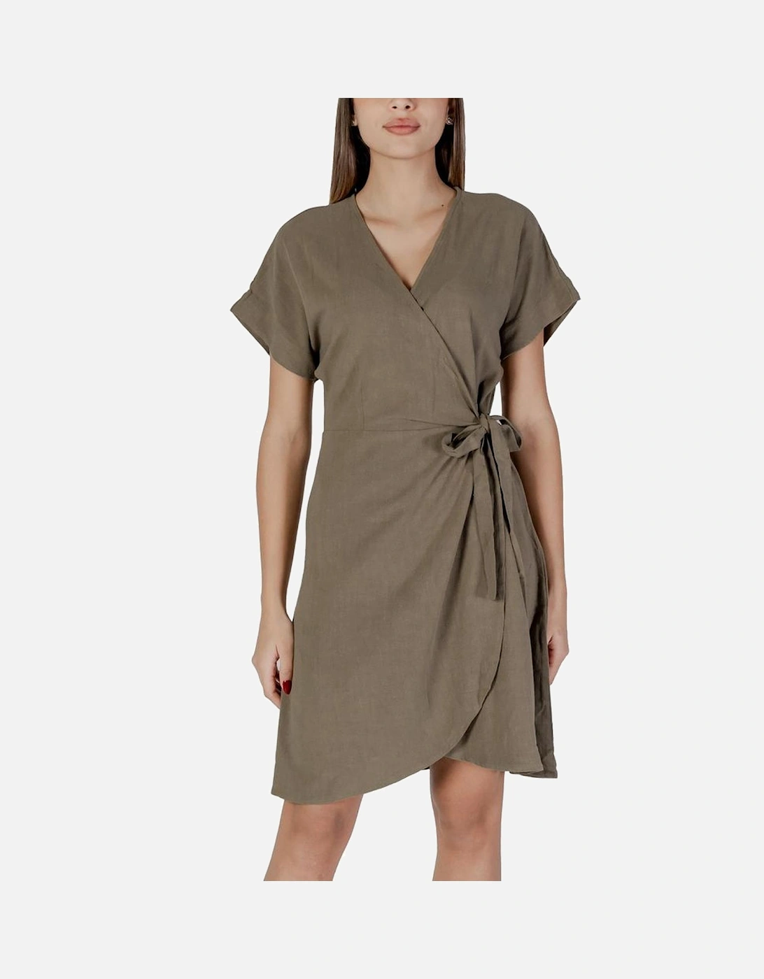 Viscose Linen Blend Midi Dress Women - Green Dresses, 5 of 4