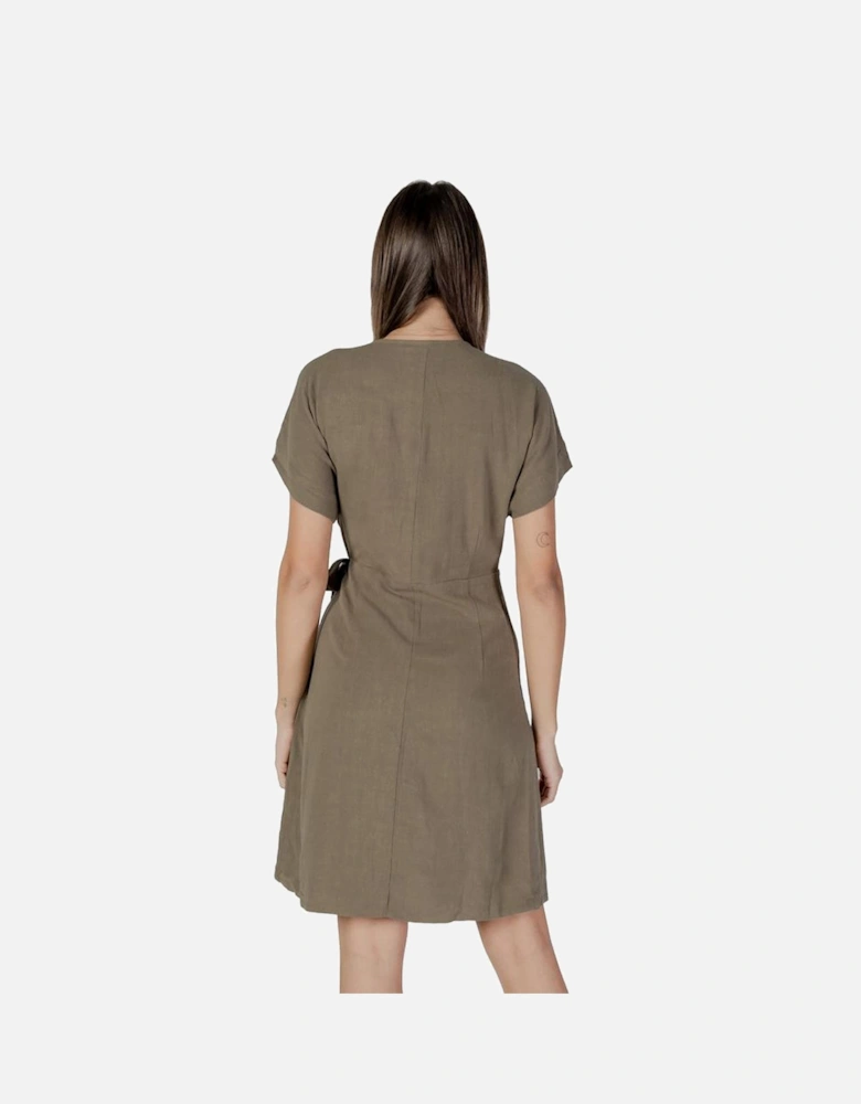 Viscose Linen Blend Midi Dress Women - Green Dresses
