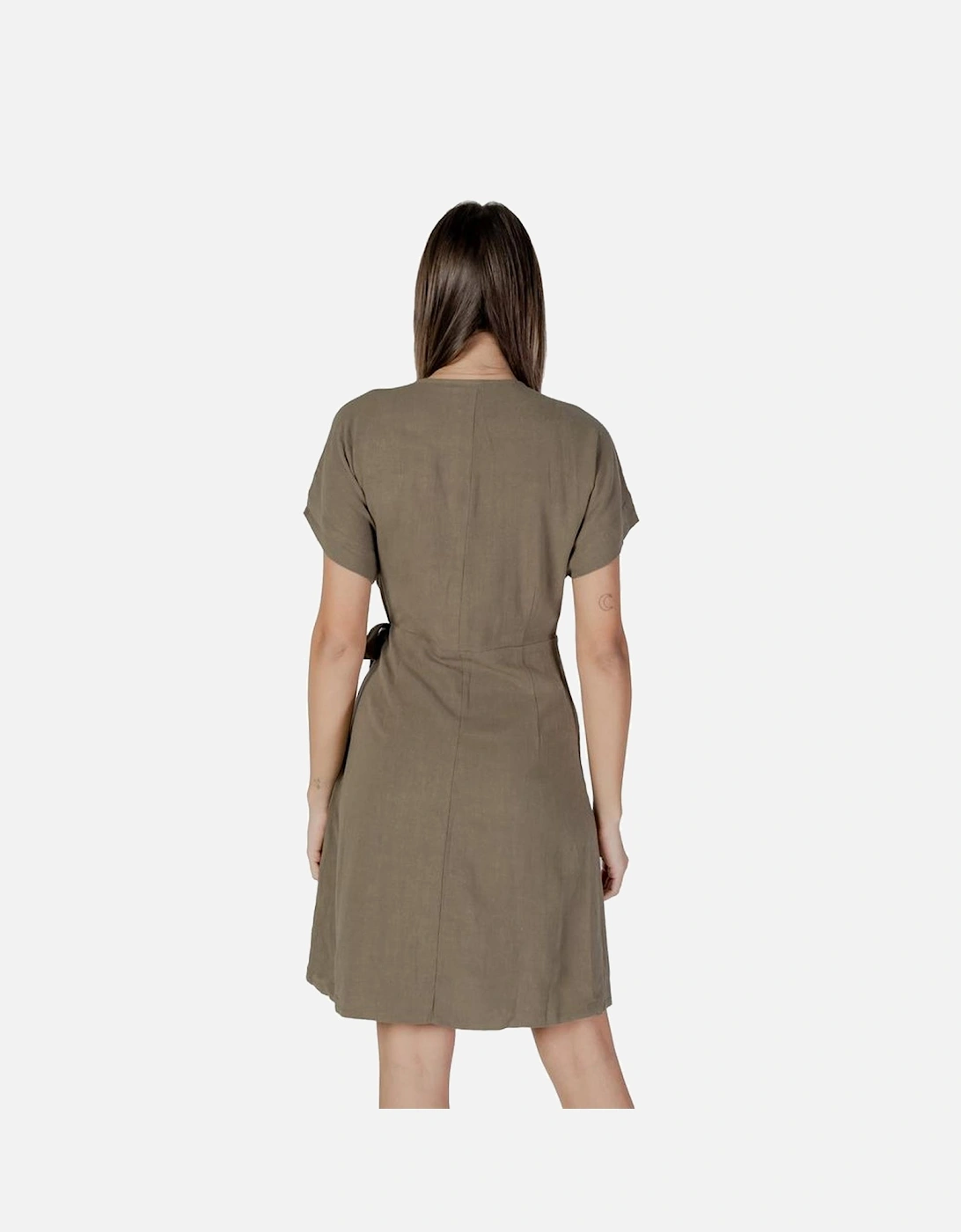 Viscose Linen Blend Midi Dress Women - Green Dresses