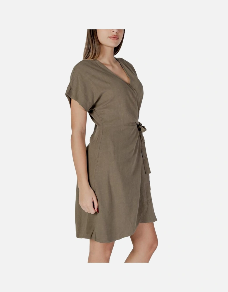 Viscose Linen Blend Midi Dress Women - Green Dresses