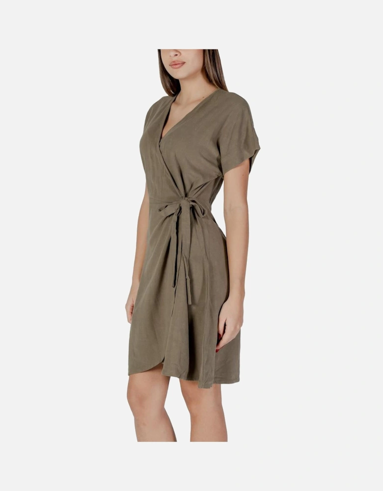 Viscose Linen Blend Midi Dress Women - Green Dresses