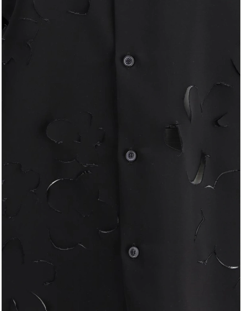 Classic Collar Shirt with Flower Cut-Out Details Women - Blue