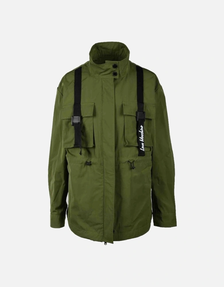 Womens Polyester-Cotton Blend Jacket - Green Jackets