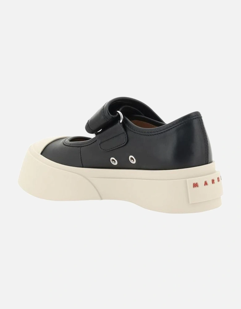 Leather Mary Jane Sneakers with Strap and Monogram Patch Women - Black