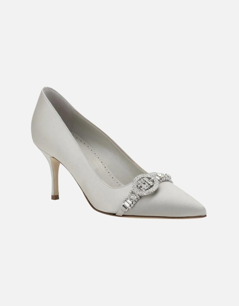 Asapump Satin Rhinestone Buckle Kitten Heel Pumps Women - Silver