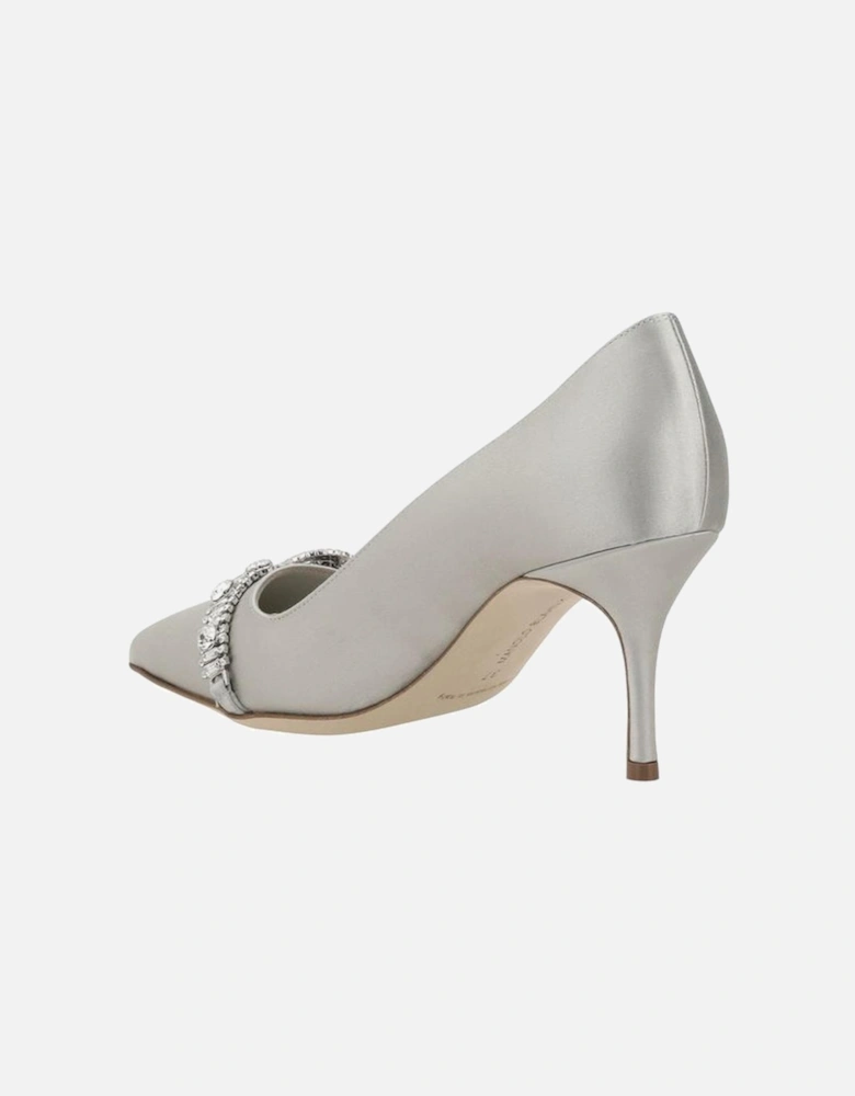 Asapump Satin Rhinestone Buckle Kitten Heel Pumps Women - Silver