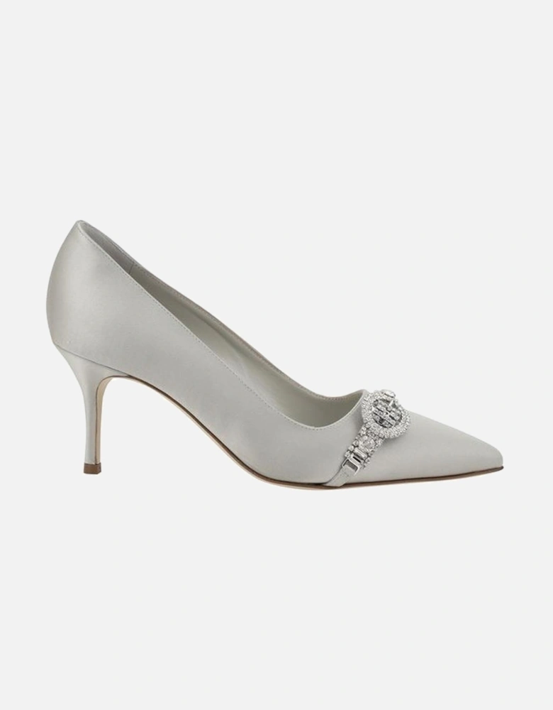Asapump Satin Rhinestone Buckle Kitten Heel Pumps Women - Silver