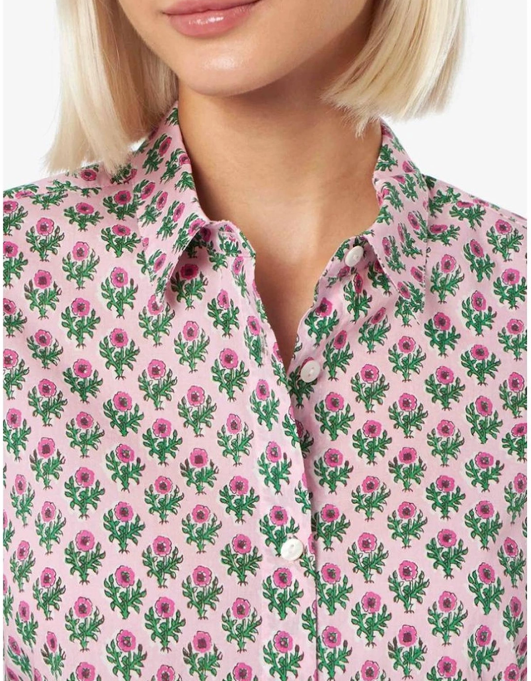 Floral Print Cotton Shirt with Buttoned Cuffs Women - Pink