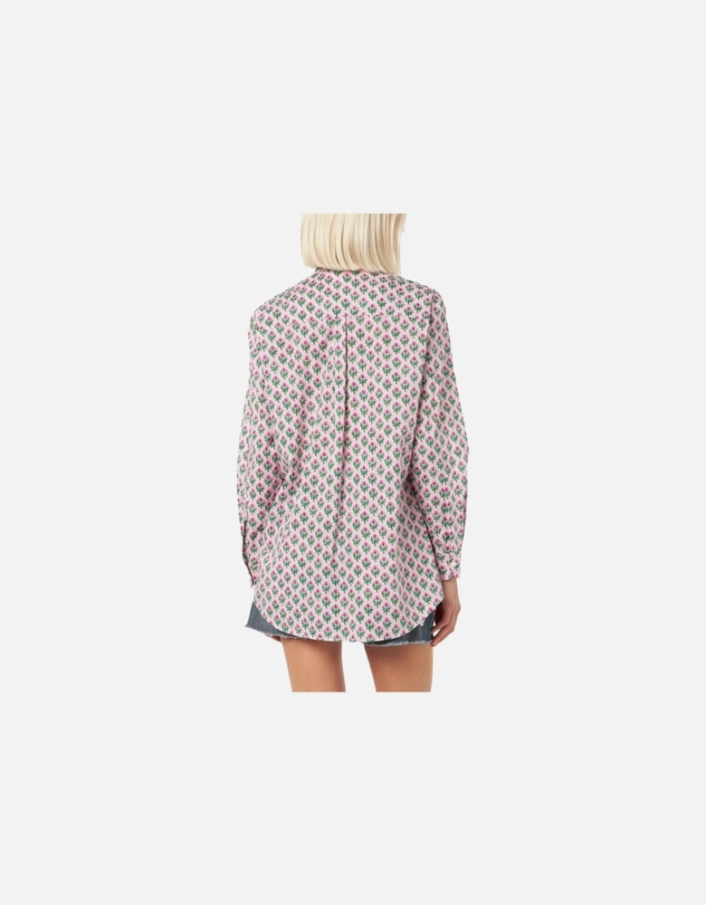 Floral Print Cotton Shirt with Buttoned Cuffs Women - Pink