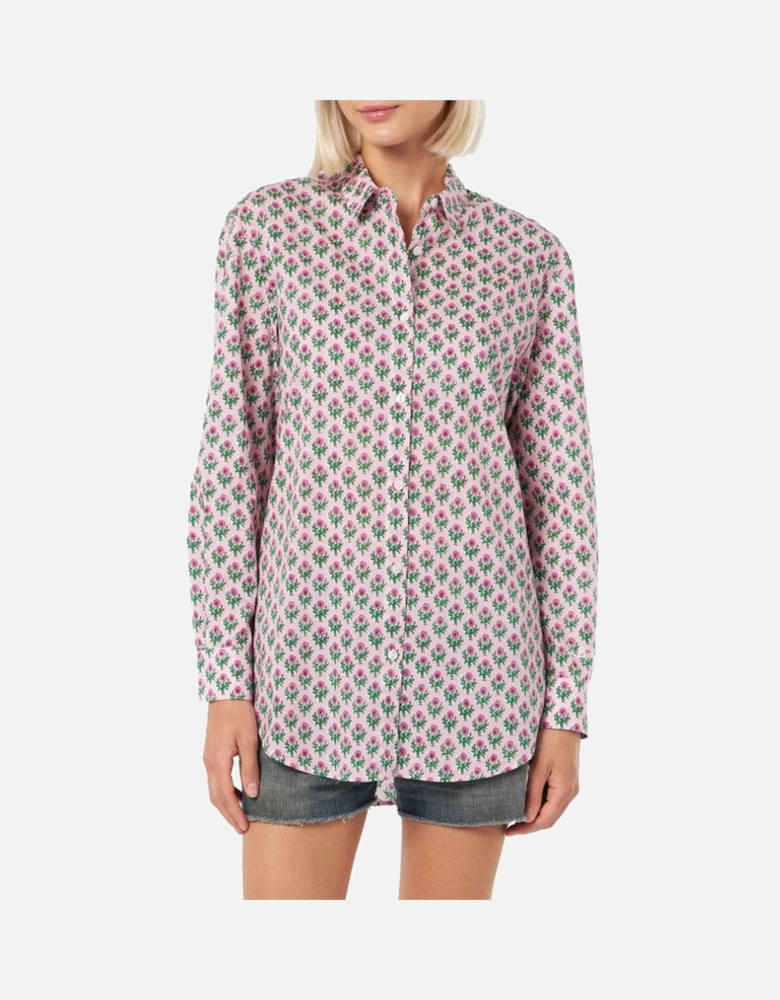 Floral Print Cotton Shirt with Buttoned Cuffs Women - Pink